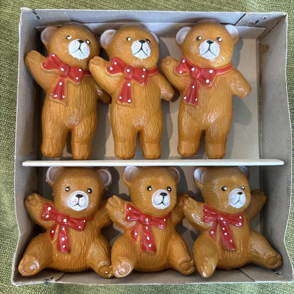 6 Vintage Cute Teddy Bear Red Bow Light Strand Covers Blow Mold Retro Tree Decor - Picture 2 of 8